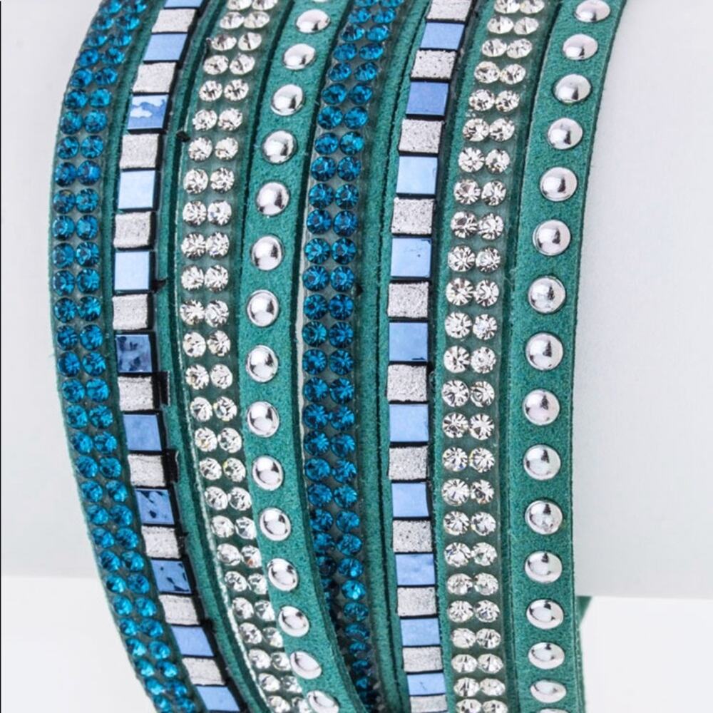 Mix Stud Slit Layer Wrap Bracelet - Teal
